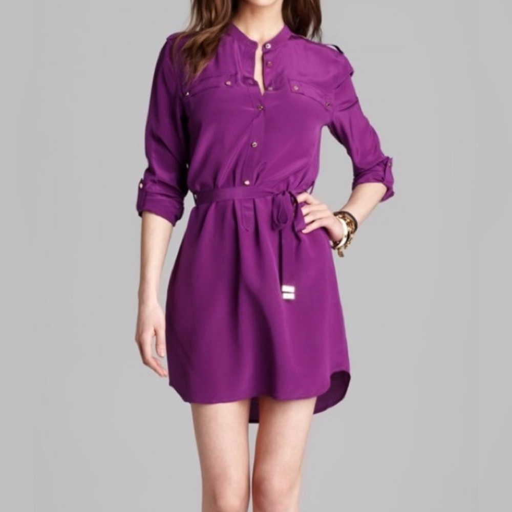 Purple Shirt Dress with Gold Buttons
